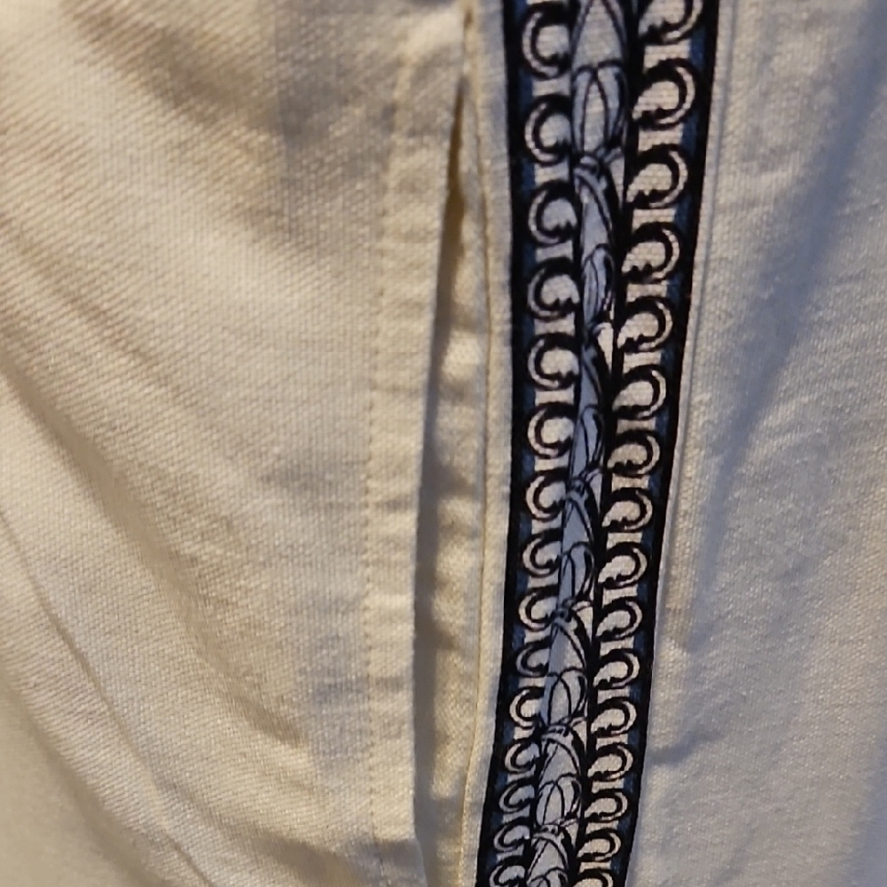 MAX STUDIO Border Print Linen Blend Pants In Ivory sz Large - Picture 5 of 9